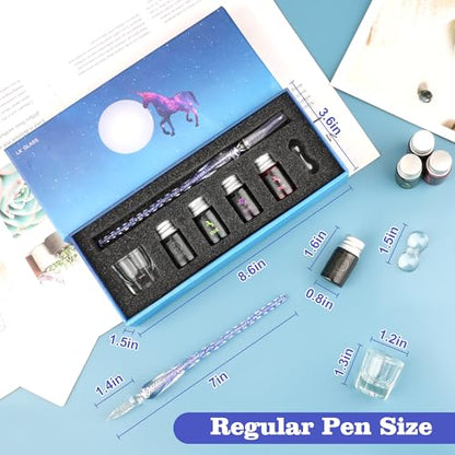 Luxiv Glass Dip Pen Set, Purple Crystal Pen With Ink, Holder, and Package - color: Purple, style: Sets (7Pcs)