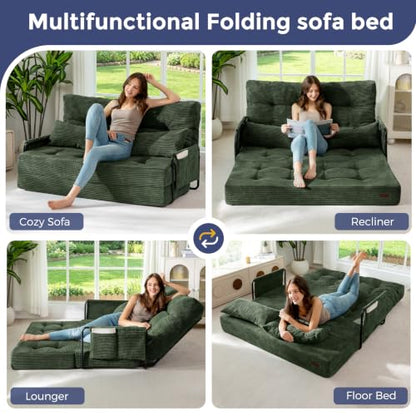 MAXYOYO Adjustable Folding Sofa Bed Couch with 2 Pillows, Dark Green - color: Dark Green
