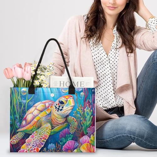 Pardick Ocean Turtle Tote Bag For Women Travel Bag Reusable Grocery Bags Utility Tote For Work Shopping Pool Beach Bags for Gift Outdoor,A-18 - color: B-018