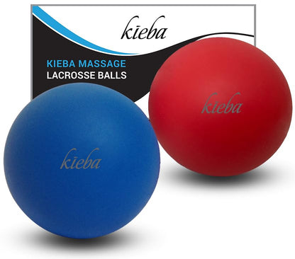 Massage Lacrosse Balls for Myofascial Release, Trigger Point Therapy, Muscle Knots, and Yoga Therapy. Set of 2 Firm Balls (Blue and Red) - color: Blue and Red