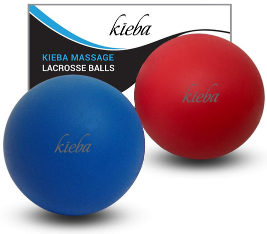 Massage Lacrosse Balls for Myofascial Release, Trigger Point Therapy, Muscle Knots, and Yoga Therapy. Set of 2 Firm Balls (Blue and Red) - color: Blue and Red