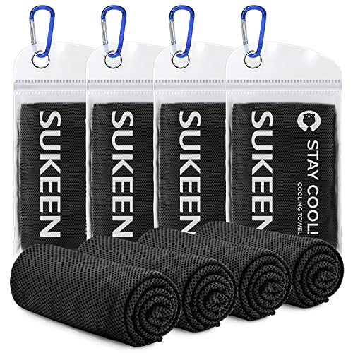 Sukeen 4 Pack Cooling Towels (40"x12") for Neck and Face Instant Cooling | Stay Cool in Hot Weather,Versatility,Soft,Breathable,Durability for Sports,Outdoor activities,Summer works in heat - color: Black