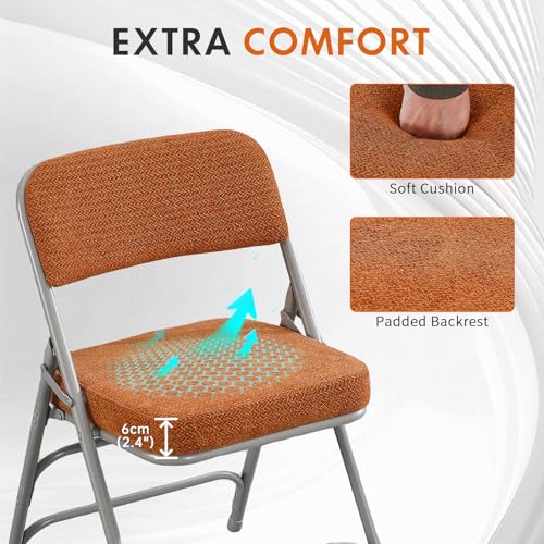 Folding Chair Fabric Padded Seat Indoor Foldable Chair Grey 2 Pack - color: Tawny X2