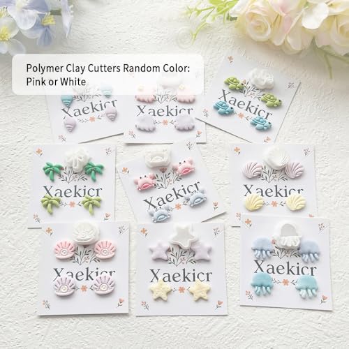 Ocean Life Polymer Clay Cutters Set - 12pcs Sea Creatures Shapes Including Starfish, Jellyfish, Seashell, Turtle, Crab & Palm Tree for DIY Earring Jewelry, Scrapbooking & Miniature Decor - color: R color