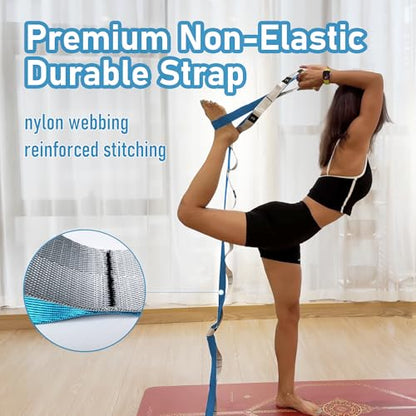 Stretch Bands for Exercise, Non Elastic Yoga Stretching Strap with Loops, 3.8cm x 2.45m, Stretching Bands for Physical Therapy, Yoga, Pilates, Dance, Gymnastics Exercise - color: Blue