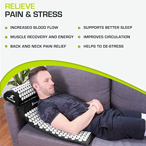 ProsourceFit Acupressure Mat and Pillow Set for Back/Neck Pain Relief and Muscle Relaxation, Black - color: Large - Black/White, size: Large
