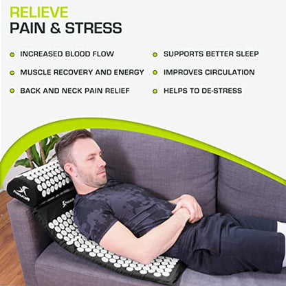 ProsourceFit Acupressure Mat and Pillow Set for Back/Neck Pain Relief and Muscle Relaxation, Black - color: Large - Black/White, size: Large