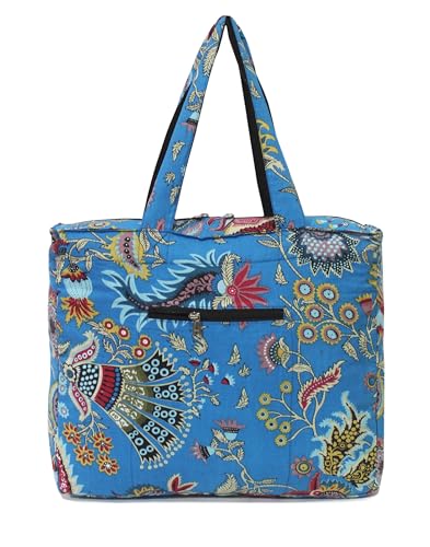 INDIAN CRAFT CASTLE Tote Bag with Yoga Mat Carrier Pocket Carryall Shoulder Bag for Office, Workout, Pilates, Travel, Beach and Gym - color: Blue