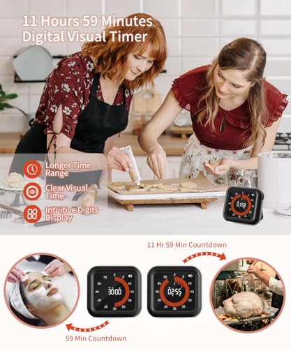 Digital Magnetic Visual Kitchen Timer, Up to 11H 59M Countdown & Count Up - color: Black
