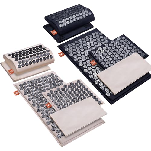 Couples Set – 2 Acupressure Mats & Pillows for Back & Neck Relief (Cream + Black)