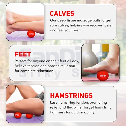 Lacrosse Massage Balls for Deep Tissue Massage - Release Tension Relieve Muscle Soreness Improve Flexibility - Ideal for Myofascial Release Trigger Point Therapy - 2Pack Yoga Balls by Sandine (Red) - color: Red