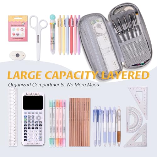 EASTHILL Big Capacity Pencil Pen Case Office College School Large Storage High Capacity Bag Pouch Holder Box Organizer (Gray) - color: Gray