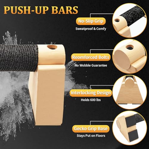 Wooden Parallettes Bars - 2 PCS Wood Push Up Bars Non-Slip Base | Calisthenics Equipment with Non-Slip Base - Handstand Bars and Pushup Handles for Men and Women - color: Wood-25cm