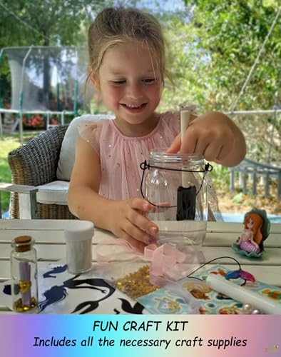 Make Your Own Mermaid Toy Night Light Lantern Jar Arts & Crafts For Girls, DIY Mermaid Gifts For Girls Ages 4 5 6-8 8-10 8-12 & Teens. Best Little Mermaid Craft Kit Projects & Kids Birthday Present - color: Turquoise- Mermaid