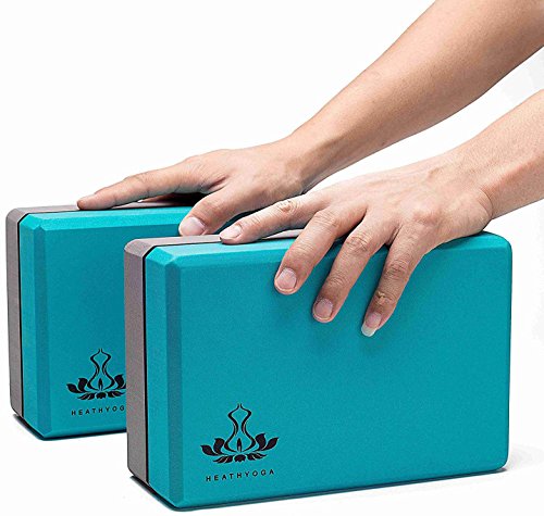 Heathyoga Yoga Blocks 2 Pack with Strap, High Density EVA Foam Yoga Block and Yoga Strap Set to Support and Improve Poses and Flexibility - color: Turquoise