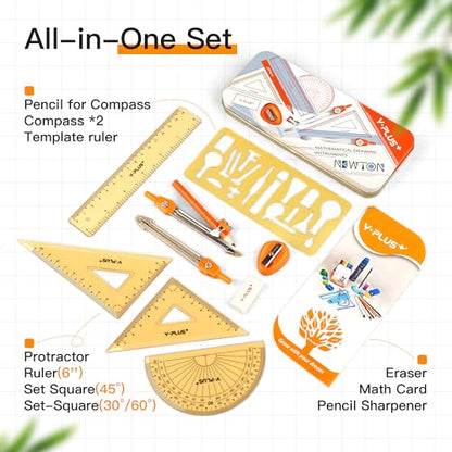 YPLUS Geometry Set, Protractor and Compass Set for Students, 11Pcs (Pack of 2) - size: 1 Count (Pack of 22)