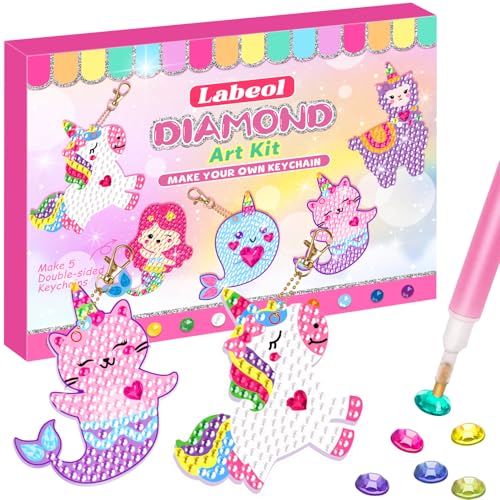 Labeol Arts and Crafts for Kids - Creat Your Own GEM Keychains-5D Diamond Painting by Numbers GEM Kits for Kids Girls Toddler Age 6-7 6-8 10-12 - style: Dream