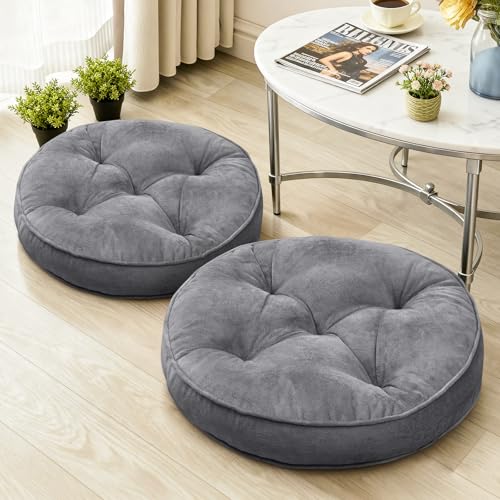 1 MIDDLE ONE Floor Pillow Set of 2, Memory Foam Meditation Cushion, Floor Cushions for Adults Sitting, Large Round Seat Cushions for Yoga, Living Room, 20x20 Inch (Round | Grey) - color: Round | Grey, size: 20x20 Inch(Pack of 2)