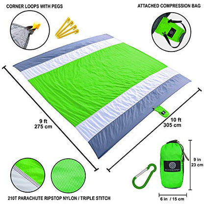 ECCOSOPHY Sandproof Beach Blanket, Oversized Sand Free Mat 9x10 ft - color: Green