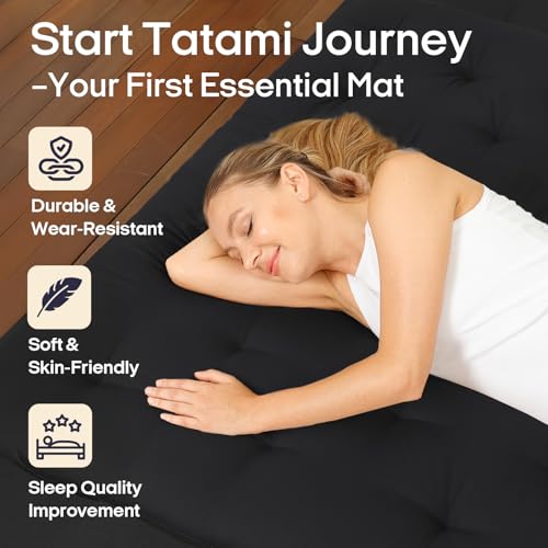 Syrinx Water Resistant Japanese Floor Mattress Futon, King Size 80"x76" | 2.5 Inch Thick Foldable Tatami Mat Sleeping Pad for Dormitory Guest Room Camping - color: Black, size: King(80"L x 76"W x 2.5"Th)