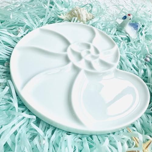 Bower Bird Ceramic Paint Palette Round Conch，Artist Professional Porcelain Watercolor Palette，Acrylic Gouache Watercolor Mixing Tray-6.7Inch