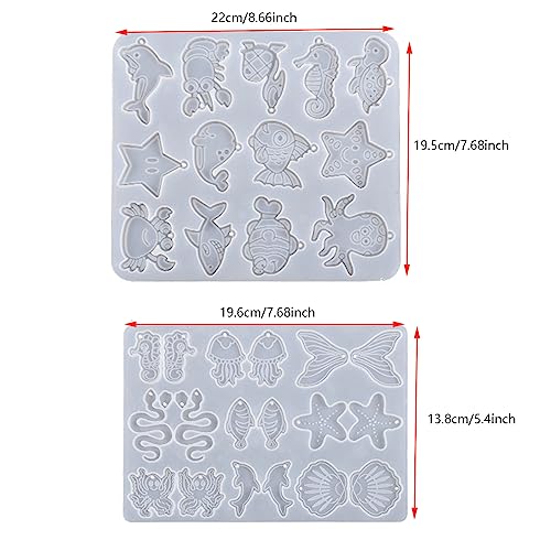 Attuslla 2 PCS Resin Earring Molds Ocean Series Pendant Resin Molds Silicone Jewelry Silicone Resin Molds Making Kits with Ear Hooks, Jump Rings for DIY Earrings, Necklace, Pendant Supplies - color: Style 2