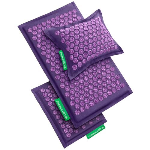 Pranamat Acupressure Large & Small Mat with Pillow Set, Premium Acupressure Therapy for Pain Relief and Relaxation, Handcrafted in Europe with Sustainable and Natural Materials (Lavander) - color: Lavander