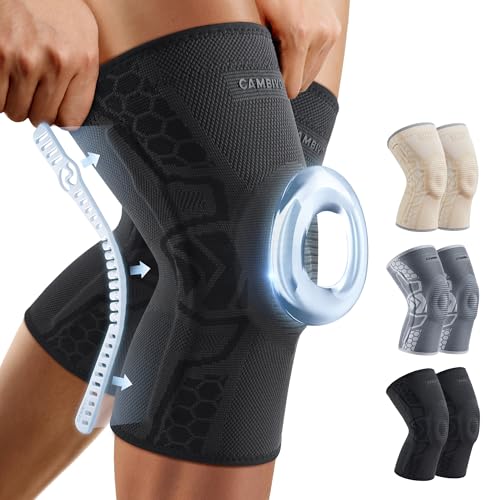 CAMBIVO Knee Brace for Men & Women, 2-Pack Compression Sleeve with Gel Pad | Patella Gel Pad with Side Stabilizers for Knee Pain Relief. Ideal for Running, Weightlifting & Arthritis, Workout, Daily Use - color: Black, size: Small