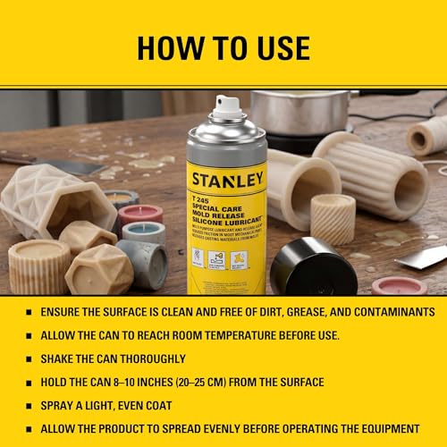 STANLEY T245 Mold Release Spray - 2x8.5 oz, High-Performance Silicone Lubricant for Epoxy Resin, Plastics, Withstands Extreme Temperatures, Moisture Repellent, Corrosion Protection - 2 Pack - size: 2 Pack