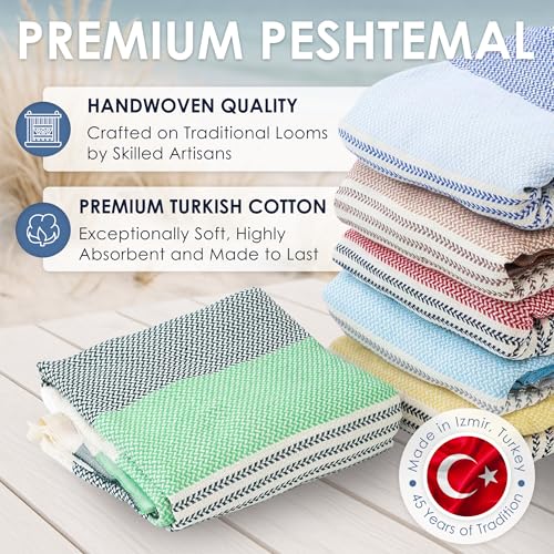 ATANI Turkish Beach Towel, Converts to a Bag, Oversized 100% Cotton Bath Towels Lightweight Quick-Dry Beach Blanket for Travel, Picnic, Camping, Yoga and Pool (Green x Black, 71 inc x 39 inc) - color: Green X Black, size: 71 inc x 39 inc