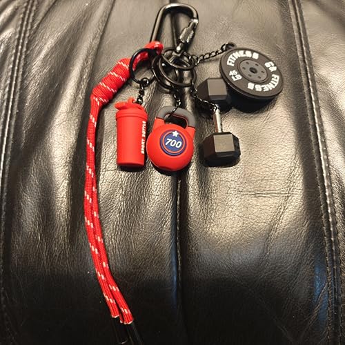 Fitness Keychain Barbell Dumbbell Keychain Bag Purse Charms Gym Lovers Fitness Enthusiast Gift Bag backpack Charms - color: Red+black