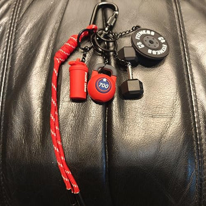 Fitness Keychain Barbell Dumbbell Keychain Bag Purse Charms Gym Lovers Fitness Enthusiast Gift Bag backpack Charms - color: Red+black
