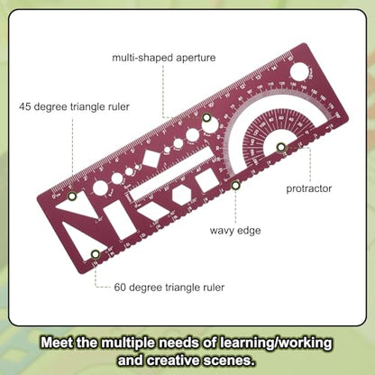 HARFINGTON 2pcs Multifunctional Geometric Rulers 15cm Metric and SAE Aluminum Straight Edge Protractor Angle Math Measuring Ruler Geometric Drawings Templates for Drawing Drafting, Dark Red - color: Dark Red