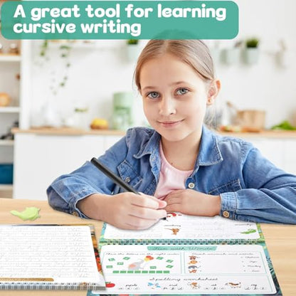 gisgfim 2 Pack Grooved Cursive Handwriting Workbook Magic Grooved Cursive Reusable Handwriting Practice Tracing with Disappearing Ink Pens for Kids Learning Activities Supplies (Words&Sentence) - style: Vocabulary+Sentence