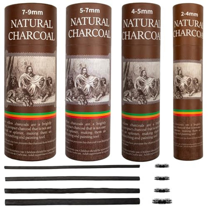 100 Pieces Willow Charcoal Sticks, Willow Charcoal, Soft Black Drawing Charcoal for Sketching and Drawing Art Sketch Artists Supplies, 5.3 Inch in Length (2-4, 4-5, 5-7,7-9 mm)