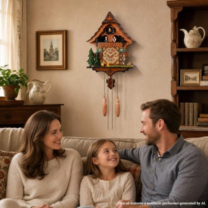 Cuckoo Clock with Rotating Dancers, Black Forest Chalet, Quartz