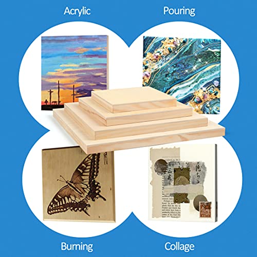 Falling in Art 8 Pack 4 Sizes Unfinished Birch Wood Canvas Panels Kit | Studio 3/4’’ Deep Wood Canvas, Cradle Boards for Painting, Pouring, Burning, Crafts, Epoxy Resin, Laser Engraving Cutting - size: 6*6 8*8 10*10 12*12 2-Pack