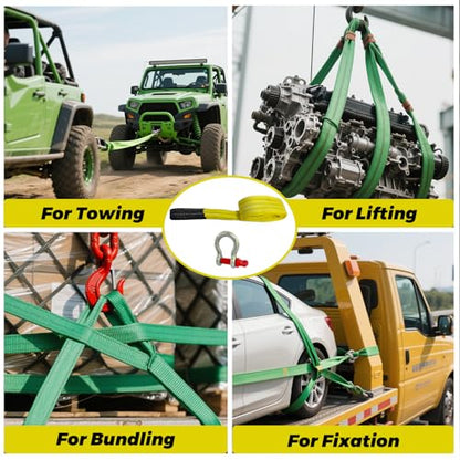 HENBOW Lifting Straps with D Ring Shackle,6.5' × 3" Heavy Duty Flat Lift Sling Straps for Hoist 6600 lbs Safety Load，Web Sling Car Tree Saver Winch Recovery - size: 3 Inch × 6.5 FT