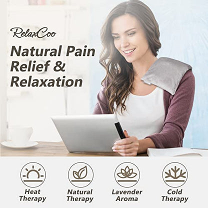 RelaxCoo Heating pad Microwavable with Washable Cover 6 * 12" Microwave Moist Heat Pad for Neck Shoulder, Cramps, Back Pain Relief, Warm Compress Rice Bean Bag Hot Pack for Muscles, Joints, Lavender - style: Grey 1 Pack
