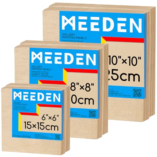 MEEDEN Unfinished Wood Canvas Board:6x6 8x8 10x10 Canvas Panel Pack of 6 | 1-1/2" Deep Wooden Panel Board, Blank Cradled Wood Art Board for Painting - Rectangle - size: 6x6 8x8 10x10 - 6 Pack
