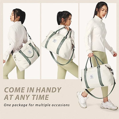 Travel Duffel Bags for Women Mens Waterproof Weekender Carry on Bag Sports Gym Bag Travel Tote Bags with Wet Pocket Overnight Bag Workout Duffel Bags with Trolley Sleeve Beige with Green - color: F9-Beige Green