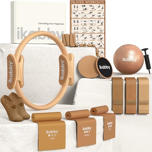 Pilates Kit, Home Pilates Kit with Weights, Pilates Equipment for Home Workout, Pilates Essentials Kit for Women, Yoga Pilates Mat Kit for Beginners, Pilates Set - color: Khaki
