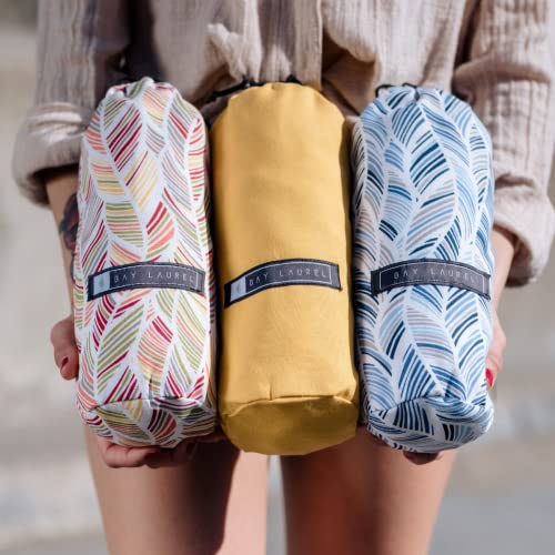 BAY LAUREL Turkish Beach Towel with Travel Bag 39 x 71 Quick Dry Sand Free Lightweight Large Oversized Towels Light - color: Grey With Yellow Bag