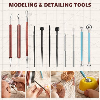 23PCS Clay Tools Sculpting, Ceramic & Pottery Modeling Tool, Ceramics Tools Set, Polymer Tools Kit, Air Dry Clay Tools for Carving, Molding, Pottery Wheel, Crafting Supplies, Pros, Beginners, Adults - color: Stained Wood-23PCS