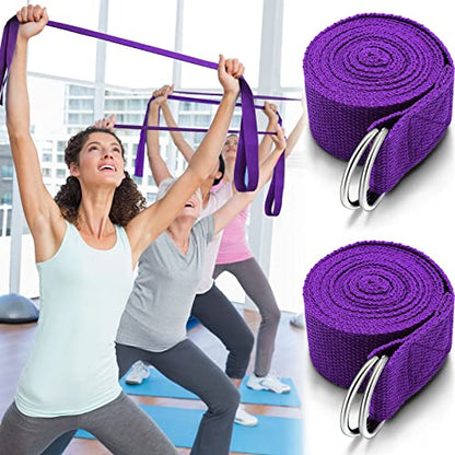 6 Pcs Yoga Straps for Stretching 8 Ft, Safe D Ring Buckle - color: Purple