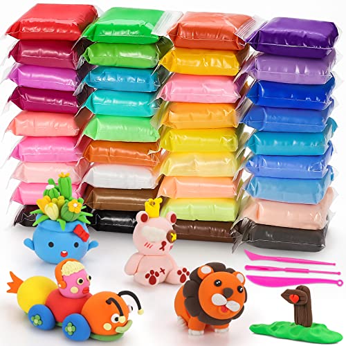 Air Dry Clay Kit for Kids – 36 Colors Non-Toxic Soft Modeling Clay Set | with 3 Sculpting Tools, DIY Arts & Crafts Supplies, Ideal Gift for Birthday, Christmas, Halloween (Ages 3+) - color: 36 Colors