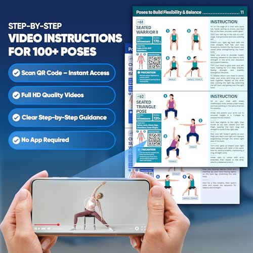 Chair Yoga for Seniors Over 60 Chart 4 Book Set – Chair Yoga Book with 102 Easy Chair Exercises for Seniors included Full HD Videos Instruction, Chair Yoga Chart for Seniors for Balance & Weight Loss