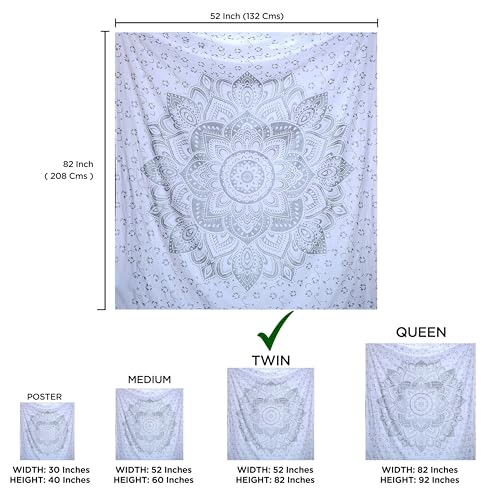 raajsee Metallic Silver Tapestry Grey Mandala Wall Hangings, Indian cotton Beach Throw Blanket, Hippie Tapestries Boho bohemian Decor,Twin Bedspread 52x82 inches Yoga Meditation Mat Rugs - color: White Silver Passion Ombre, size: 82"L x 52"W
