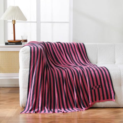 BOV Cooling Knit Throw Blanket 50x60, 100% Viscose, Gray Red Stripe - color: Berry & Charcoal