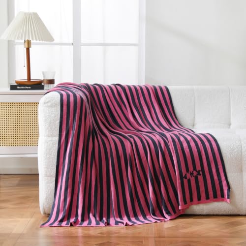 BOV Cooling Knit Throw Blanket 50x60, 100% Viscose, Gray Red Stripe - color: Berry & Charcoal
